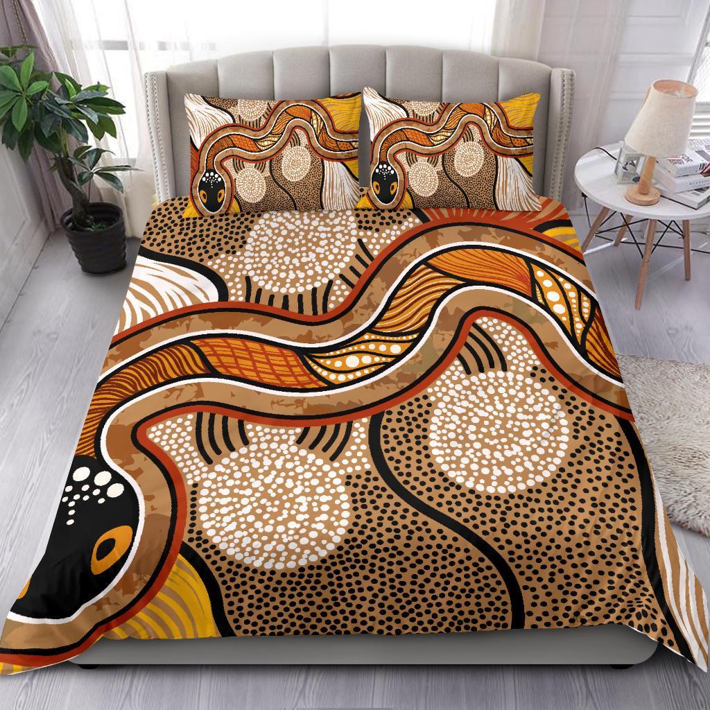 Aboriginal Bedding Set - Indigenous Snake Vintage Stye - Vibe Hoodie Shop