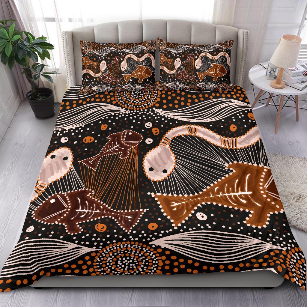 Aboriginal Bedding Set - Indigenous Fish and Snake - Vibe Hoodie Shop