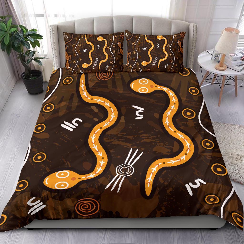 Aboriginal Bedding Set - Indigenous Snake Hand Brown Color - Vibe Hoodie Shop