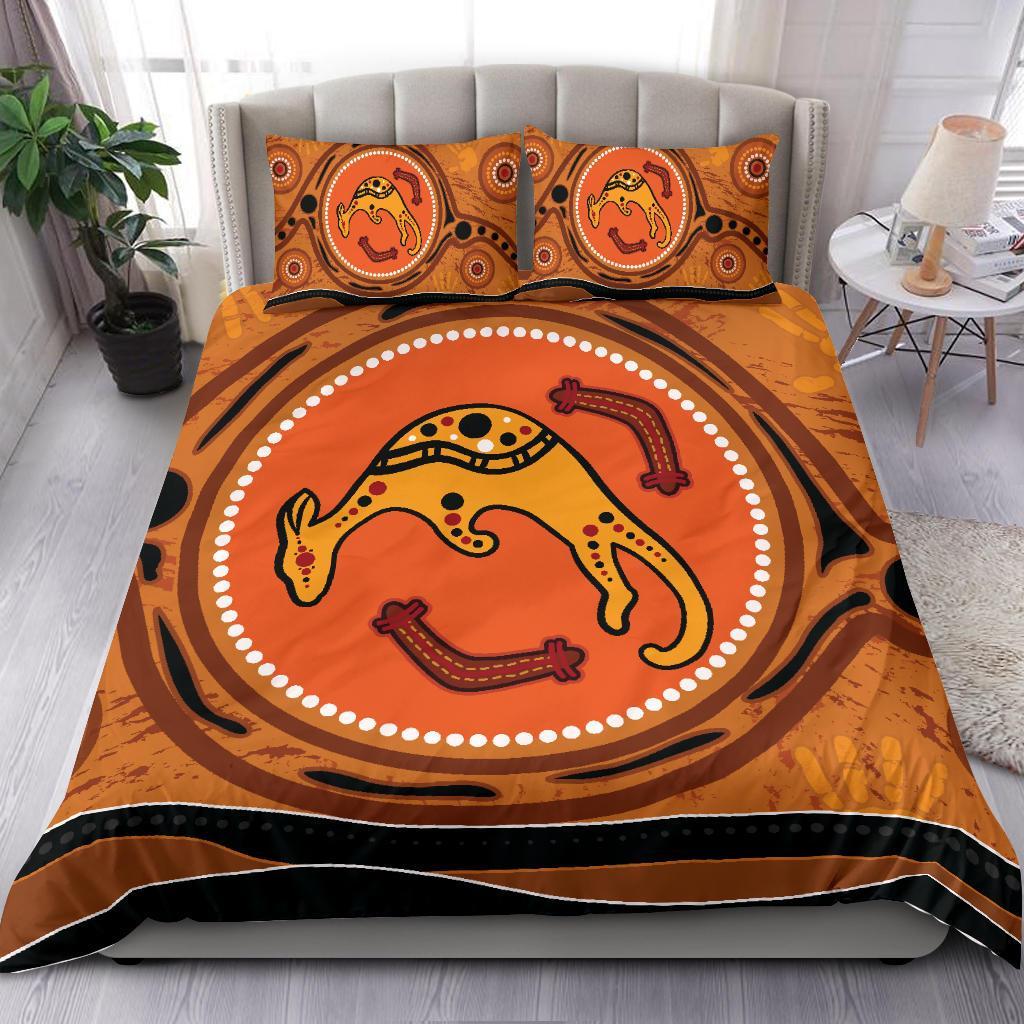 Aboriginal Bedding Set - Indigenous Kangaroo Circle Dot Painting - Vibe Hoodie Shop