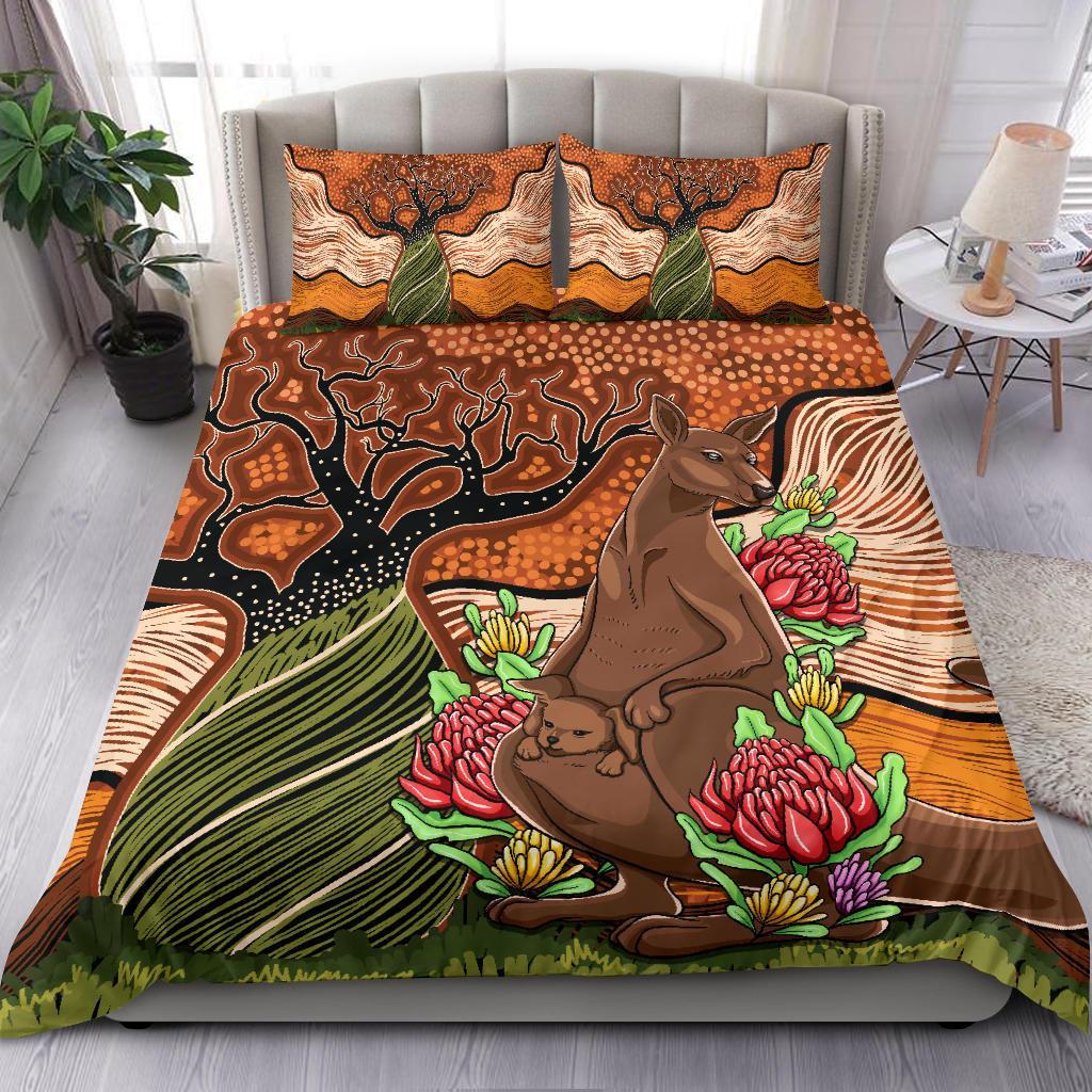 Aboriginal Bedding Set - Kangaroo With Indigenous Tree - Vibe Hoodie Shop