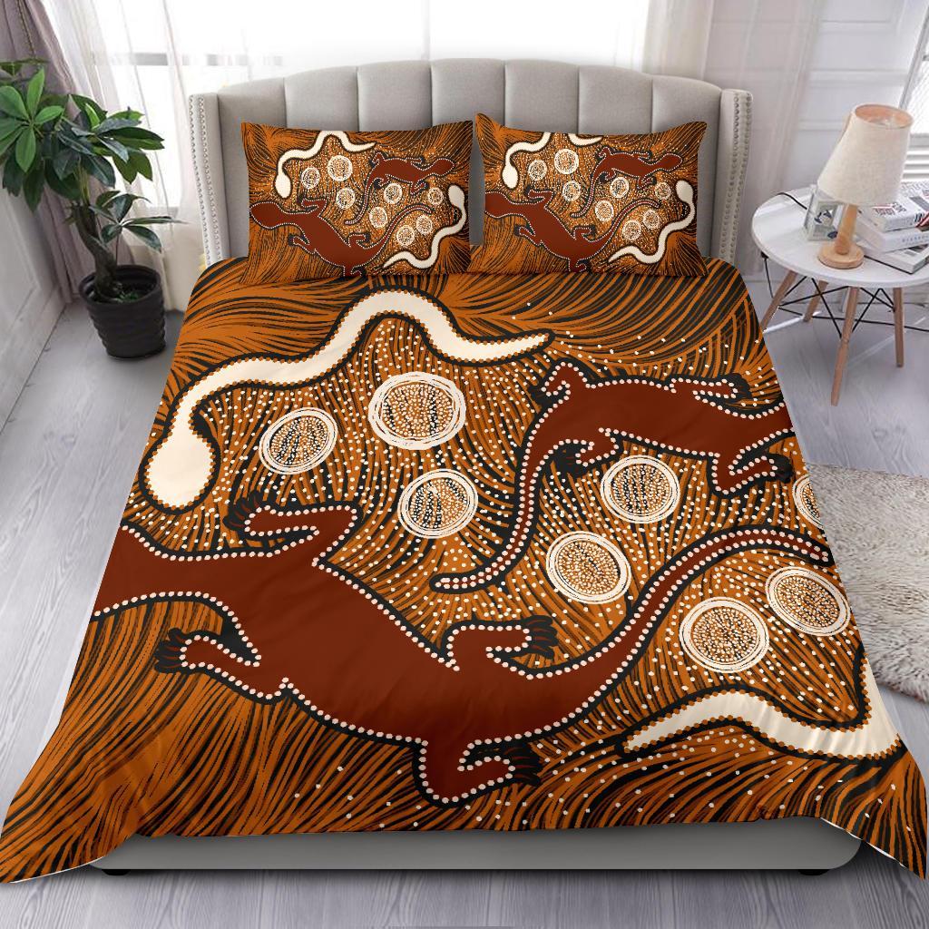 Aboriginal Bedding Set - Indigenous Brown Lizard and White Snake - Vibe Hoodie Shop