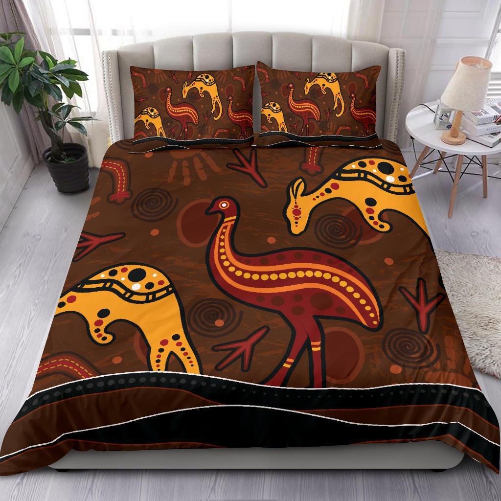 Aboriginal Bedding Set - Indigenous Kangaroo and Emu Brown Color - Vibe Hoodie Shop