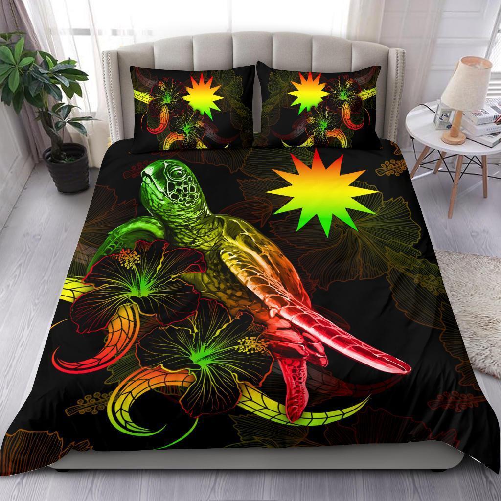 Nauru Polynesian Bedding Set - Turtle With Blooming Hibiscus Reggae - Vibe Hoodie Shop