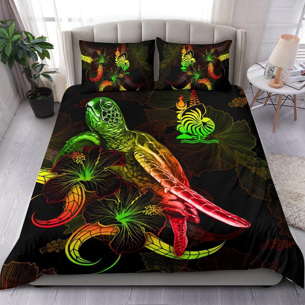New Caledonia Polynesian Bedding Set - Turtle With Blooming Hibiscus Reggae - Vibe Hoodie Shop