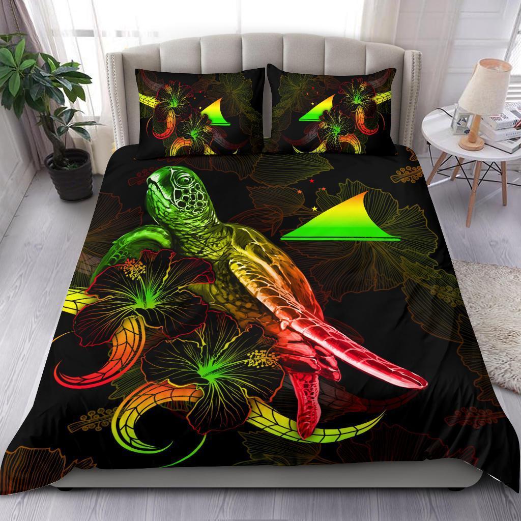 Tokelau Polynesian Bedding Set - Turtle With Blooming Hibiscus Reggae - Vibe Hoodie Shop