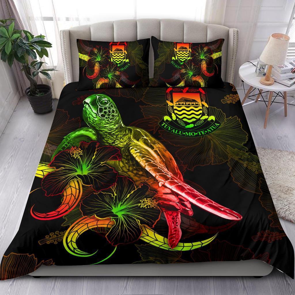 tuvalu-polynesian-bedding-set-turtle-with-blooming-hibiscus-reggae