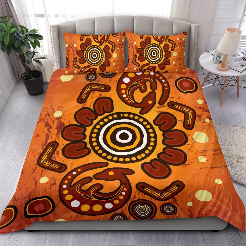 Aboriginal Bedding Set - Baby Kangaroo And Dot Painting Patterns - Vibe Hoodie Shop