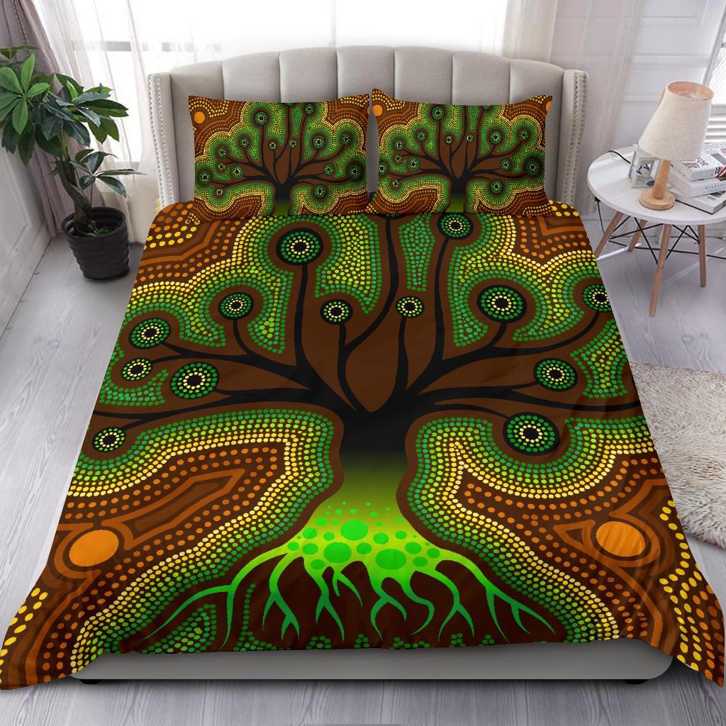 Aboriginal Bedding Set - Tree Dot Painting Art - Vibe Hoodie Shop