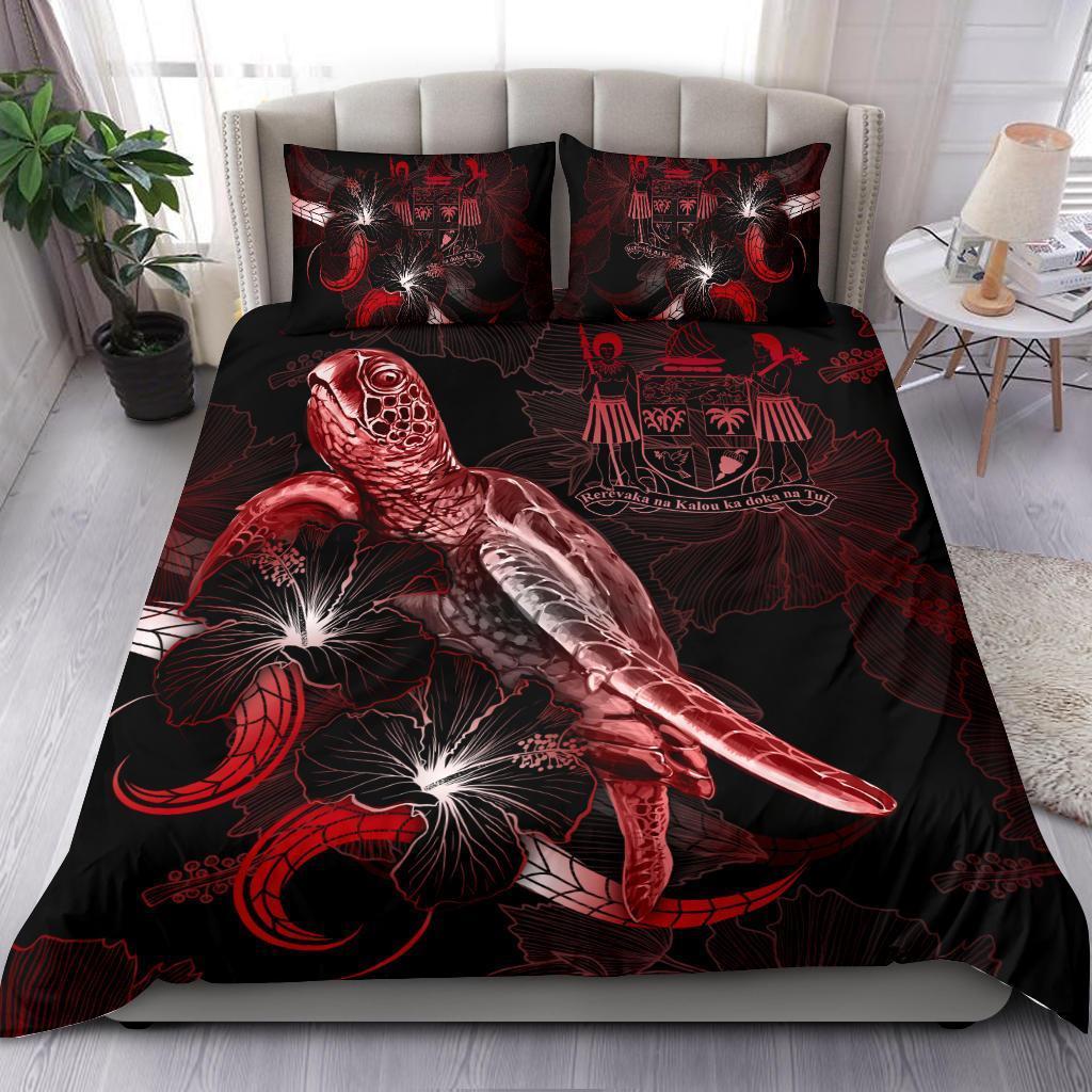 FiJi Polynesian Bedding Set - Turtle With Blooming Hibiscus Red - Vibe Hoodie Shop