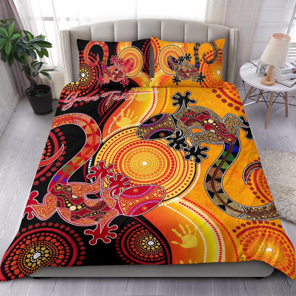 Aboriginal Personalised Bedding Set - Couple Aboriginal Lizards - Vibe Hoodie Shop