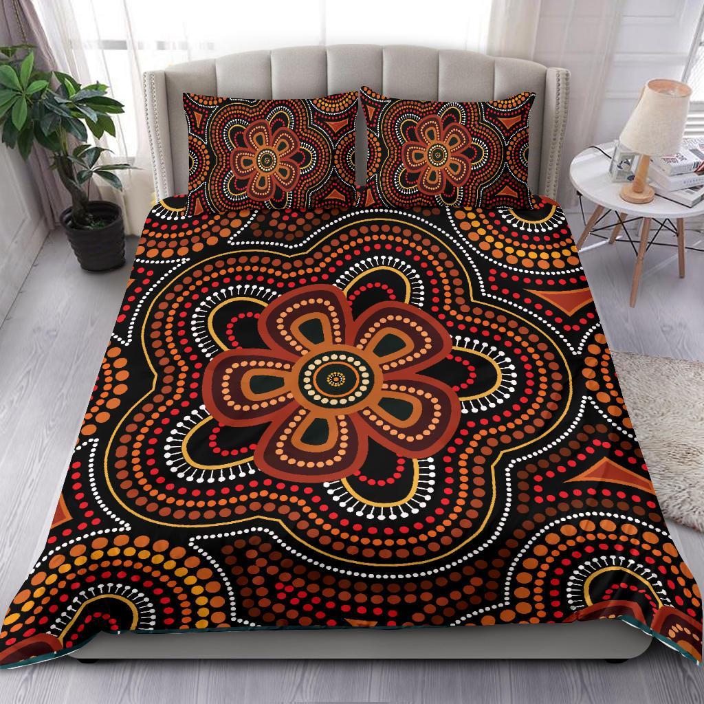 ABoriginal Bedding Set - Aboriginal Dot Painting Flowers Style Ver02 - Vibe Hoodie Shop