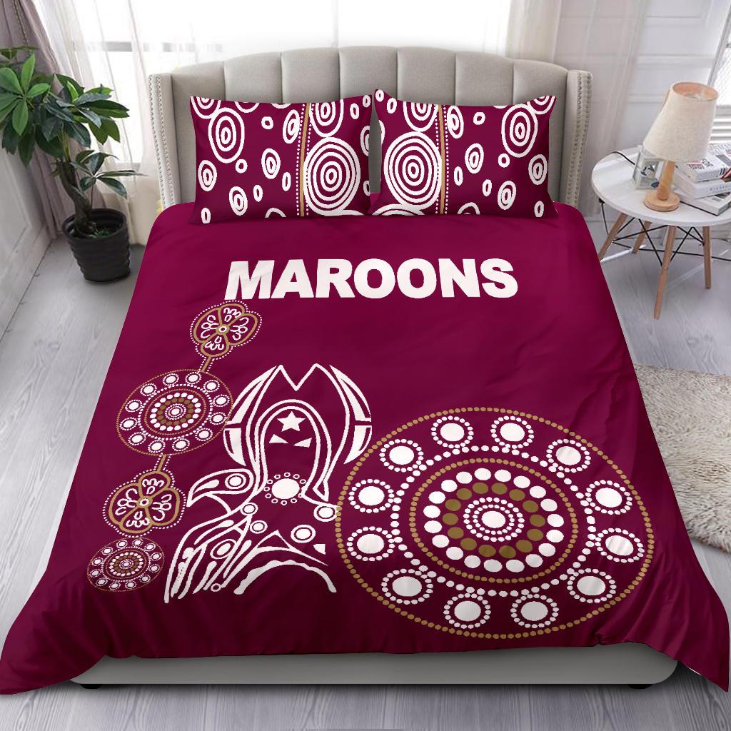 Queensland Bedding Set Maroons Simple Indigenous - Vibe Hoodie Shop