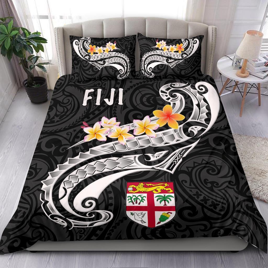 Fiji Bedding Set - Fiji Seal Polynesian Patterns Plumeria (Black) - Vibe Hoodie Shop