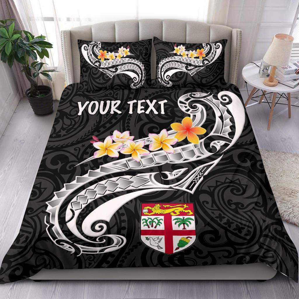 Fiji Custom Personalised Bedding Set - Fiji Seal Polynesian Patterns Plumeria (Black) - Vibe Hoodie Shop