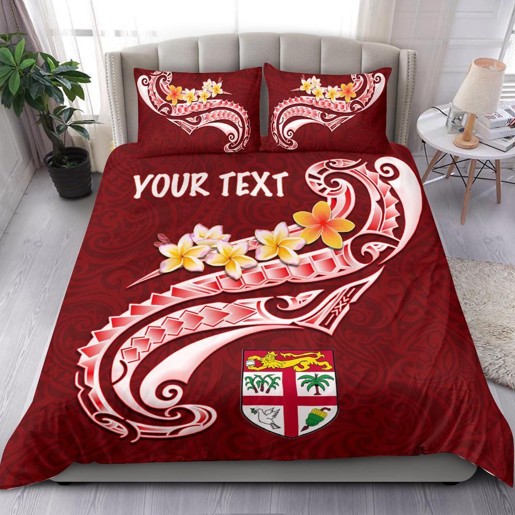 Fiji Custom Personalised Bedding Set - Fiji Seal Polynesian Patterns Plumeria (Red) - Vibe Hoodie Shop