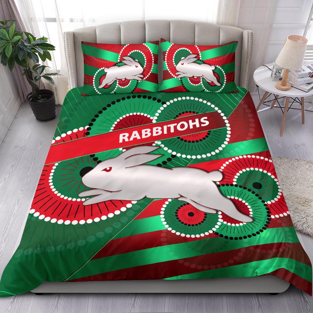 Rabbitohs Bedding Set Indigenous Bravery - Vibe Hoodie Shop