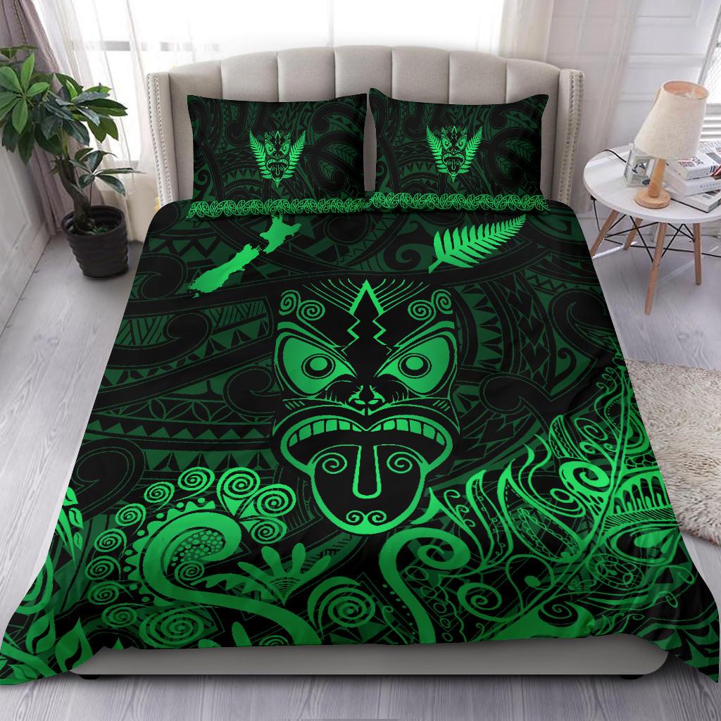 Maori Aotearoa Rugby Haka Bedding Set New Zealand Silver Fern - Green - Vibe Hoodie Shop