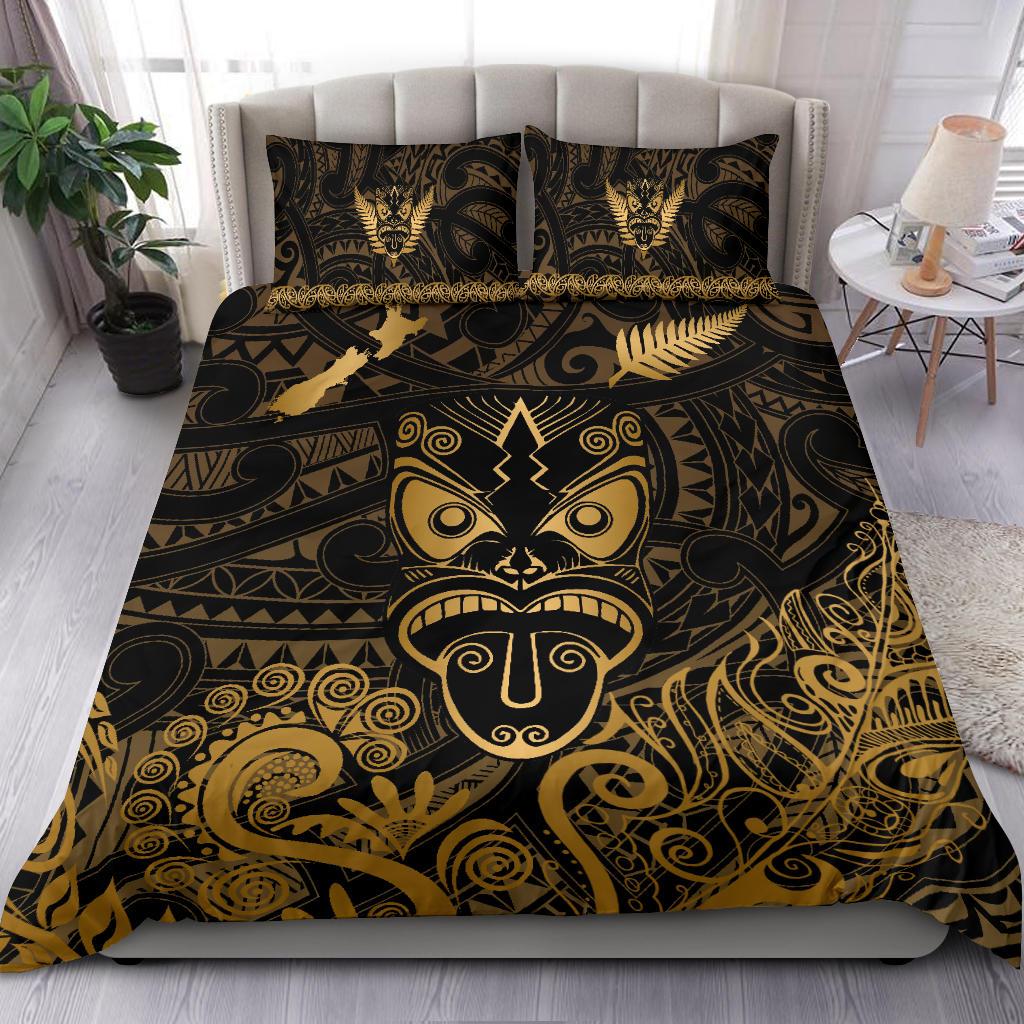 Maori Aotearoa Rugby Haka Bedding Set New Zealand Silver Fern - Gold - Vibe Hoodie Shop