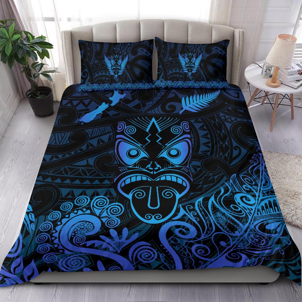 Maori Aotearoa Rugby Haka Bedding Set New Zealand Silver Fern - Blue - Vibe Hoodie Shop