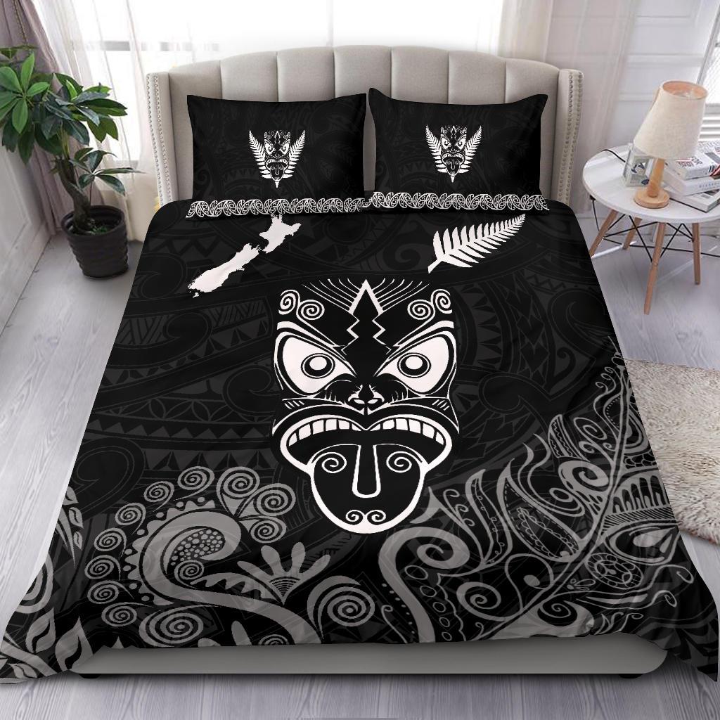 Maori Aotearoa Rugby Haka Bedding Set New Zealand Silver Fern - Black - Vibe Hoodie Shop