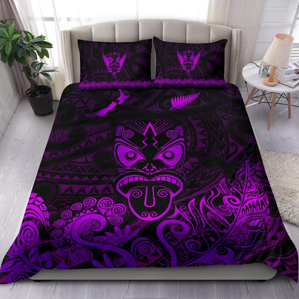 Maori Aotearoa Rugby Haka Bedding Set New Zealand Silver Fern - Purple - Vibe Hoodie Shop