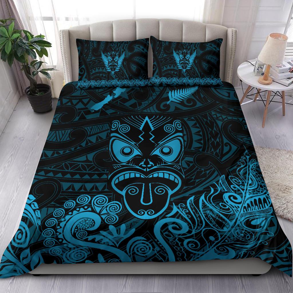 Maori Aotearoa Rugby Haka Bedding Set New Zealand Silver Fern - Turquoise - Vibe Hoodie Shop