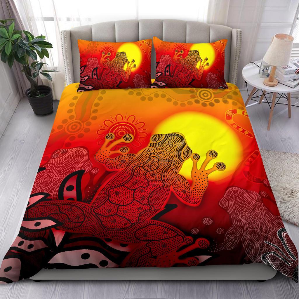 Aboriginal Bedding Set - Indigenous Frog (Red) - Vibe Hoodie Shop