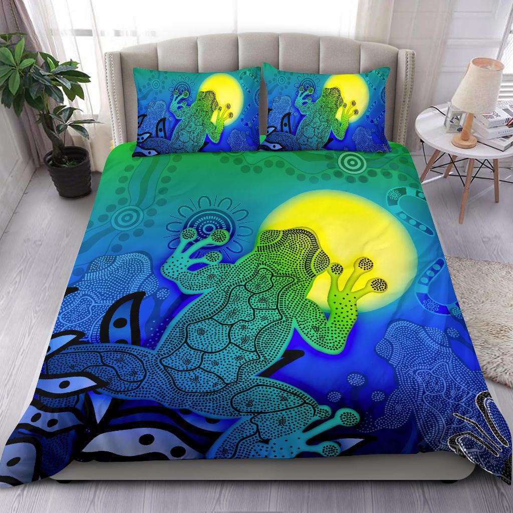 Aboriginal Bedding Set - Indigenous Frog (Blue) - Vibe Hoodie Shop