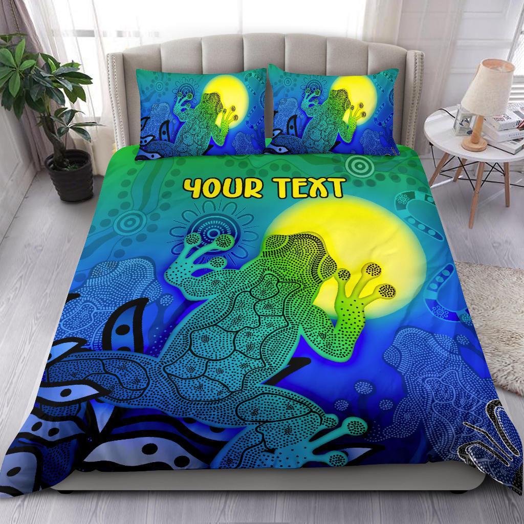 Custom Aboriginal Bedding Set - Indigenous Frog (Blue) - Vibe Hoodie Shop