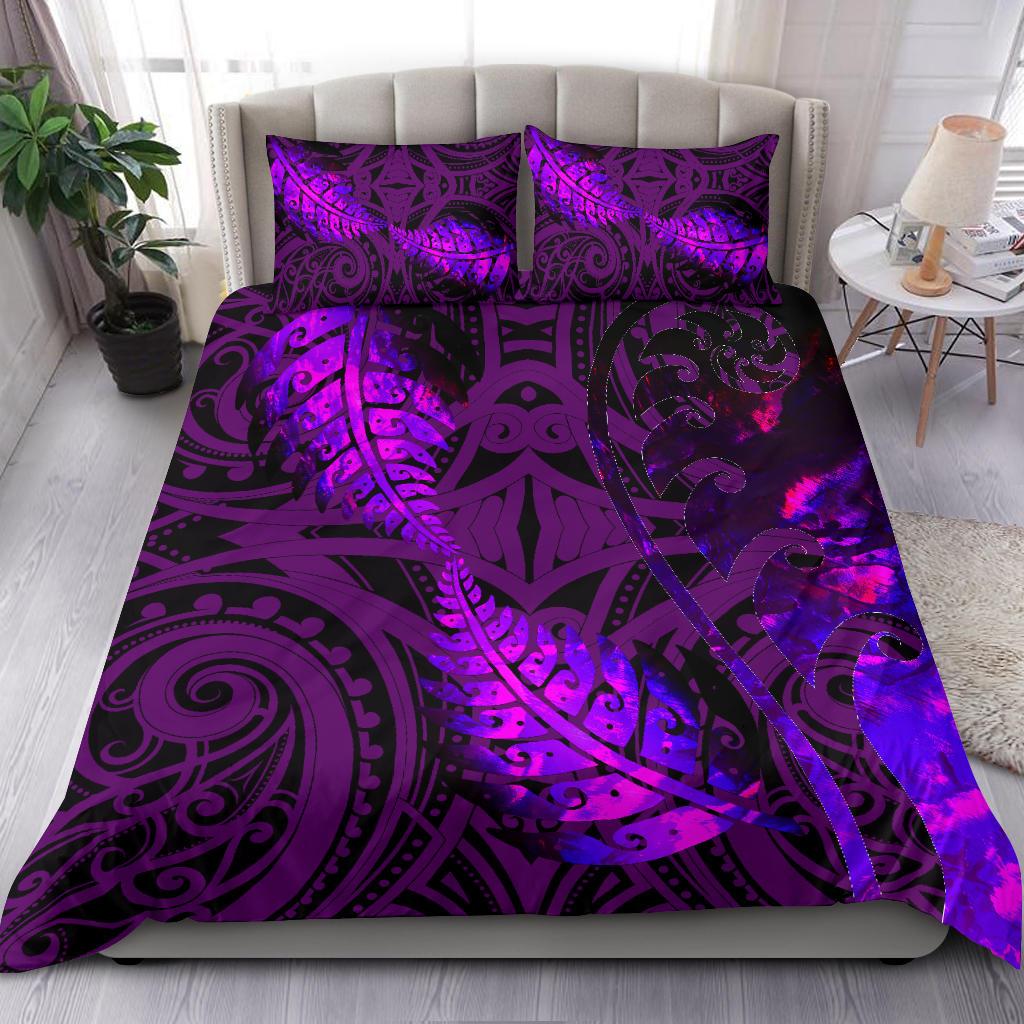 Aotearoa Maori Bedding Set Silver Fern Koru Vibes Purple - Vibe Hoodie Shop