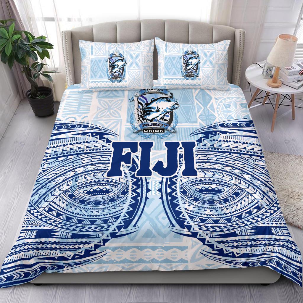 Fiji Tavua Rugby Tapa Bedding Set Polynesian Blue - Vibe Hoodie Shop