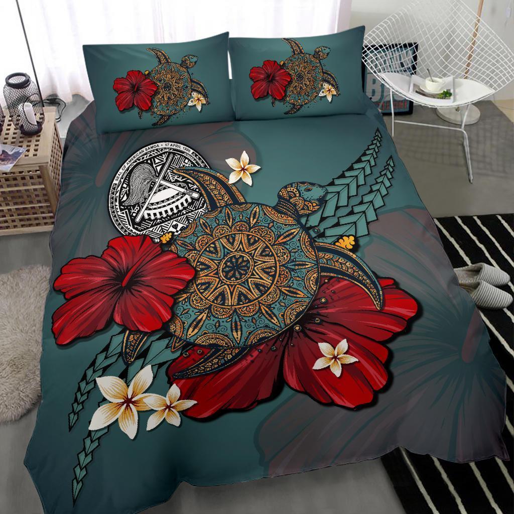 American Samoa Bedding Set - Blue Turtle Tribal - Vibe Hoodie Shop