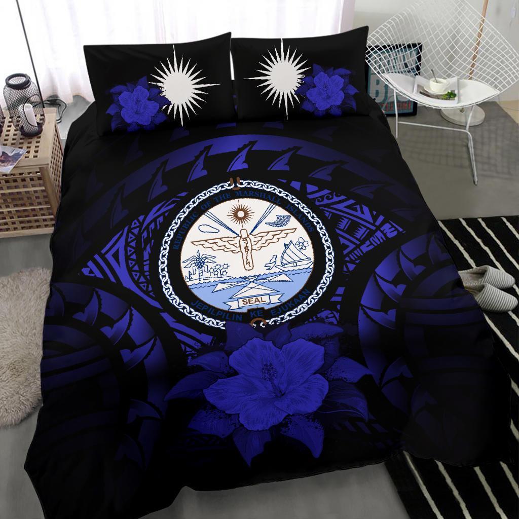 Marshall Islands Dark Blue Hibiscus Bedding Set - Vibe Hoodie Shop