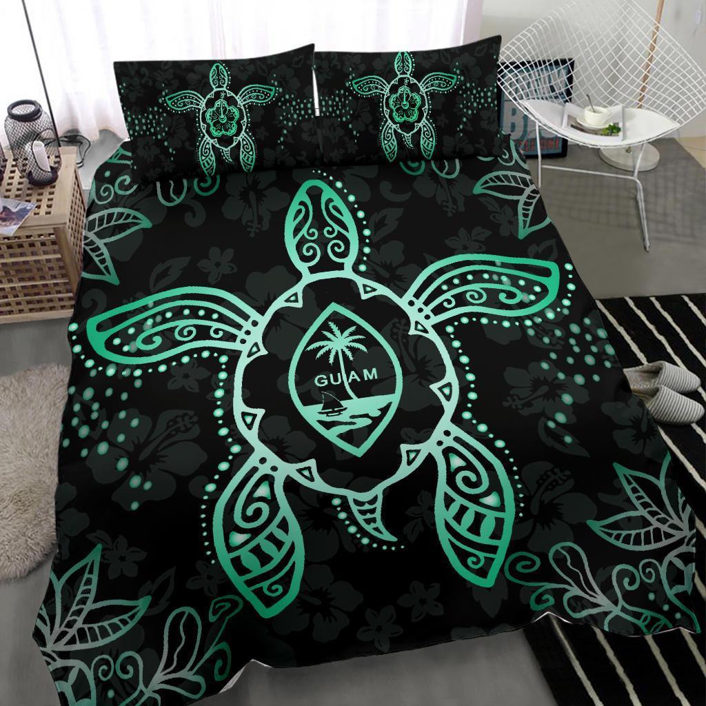 Guam Bedding Set - Turtle Hibiscus Turquoise - Vibe Hoodie Shop