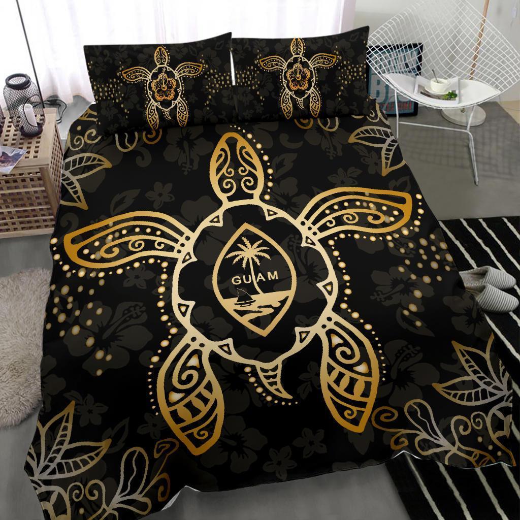 Guam Bedding Set - Turtle Hibiscus Gold - Vibe Hoodie Shop