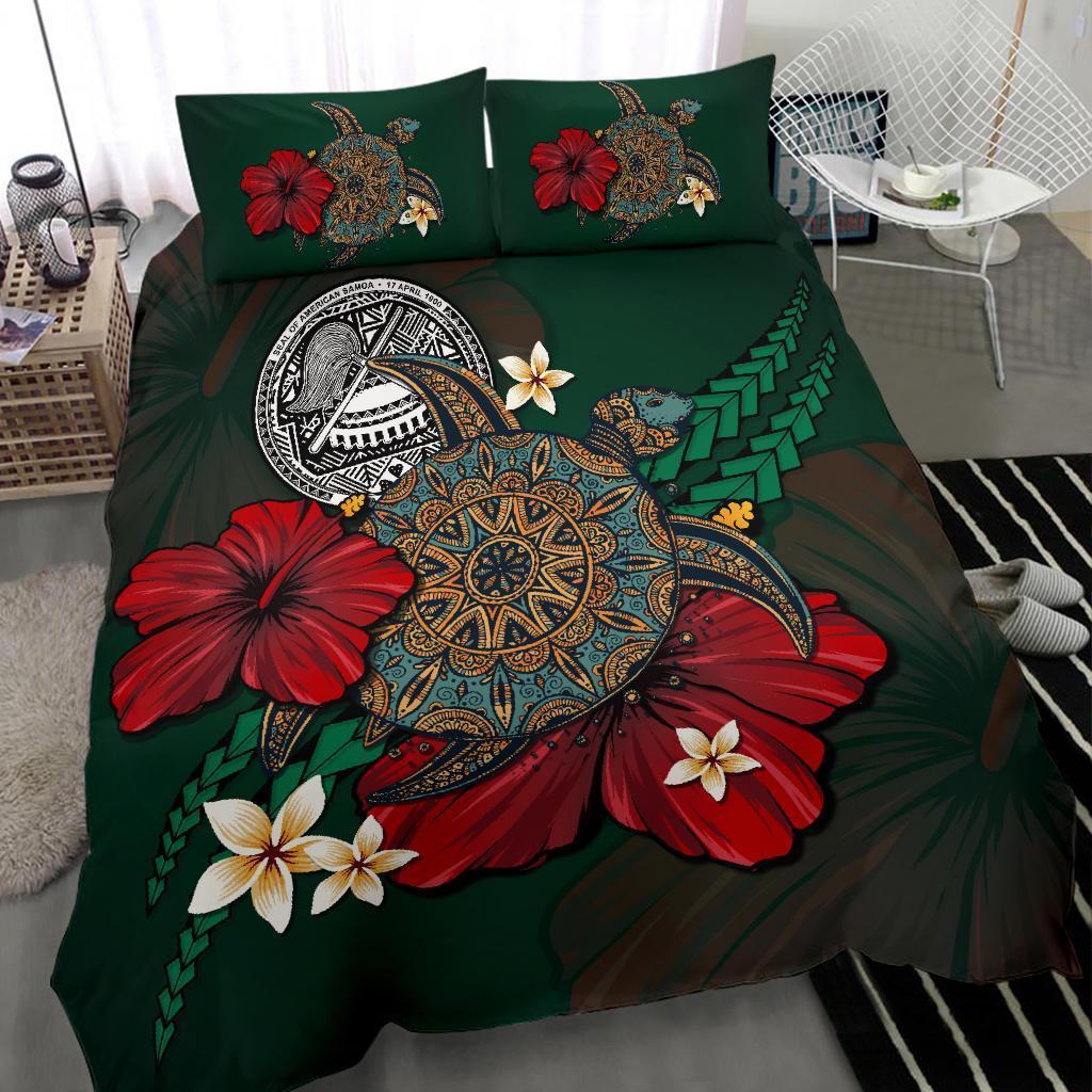 American Samoa Bedding Set - Green Turtle Tribal - Vibe Hoodie Shop