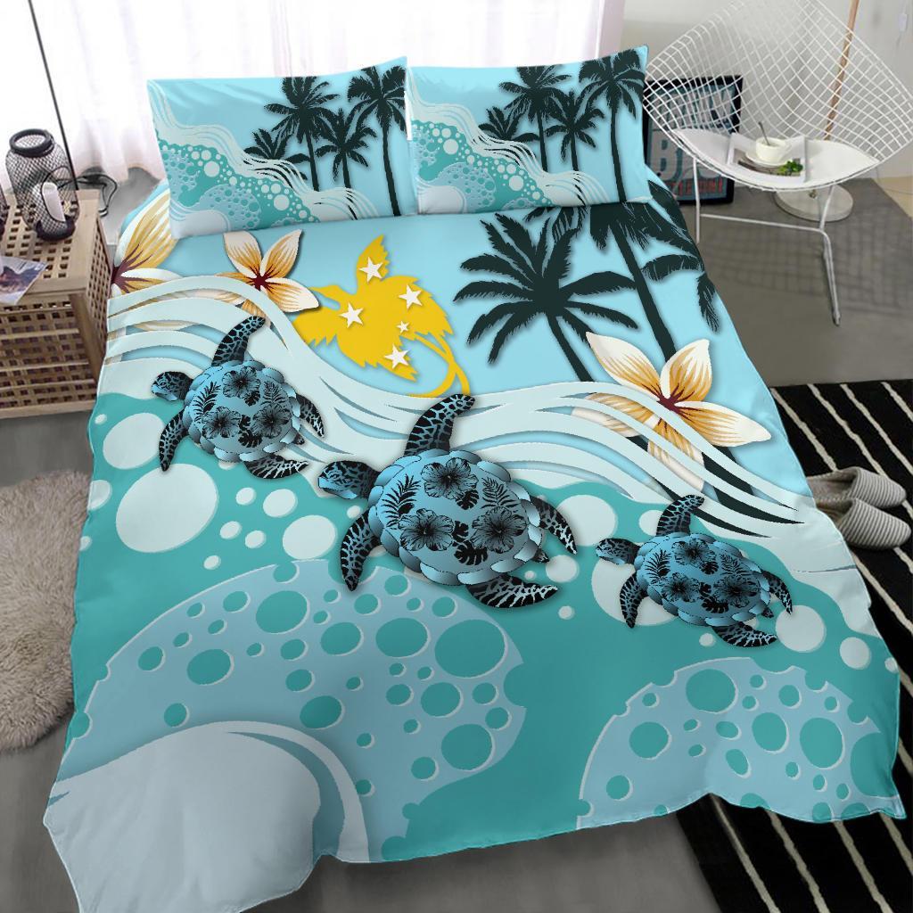 Papua New Guinea Bedding Set - Blue Turtle Hibiscus - Vibe Hoodie Shop