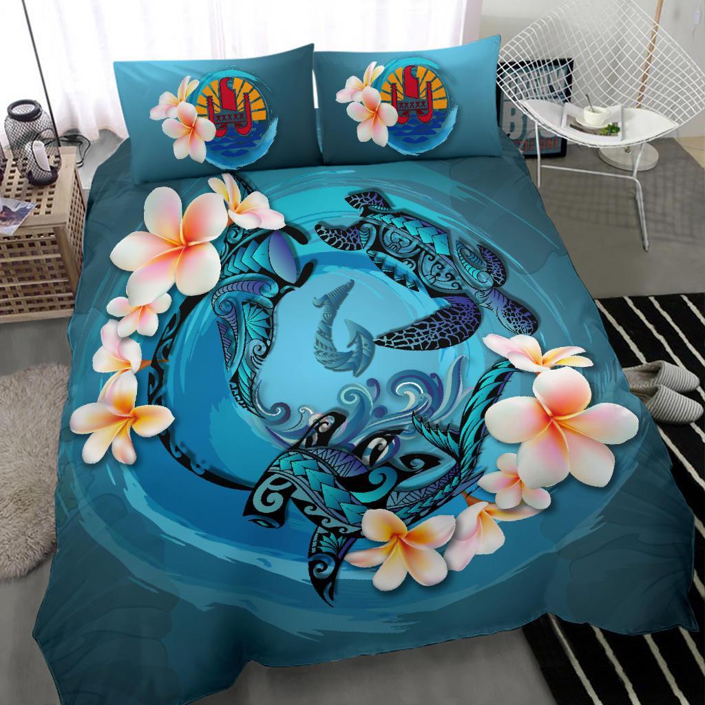 Tahiti Bedding Set - Blue Plumeria Animal Tattoo - Vibe Hoodie Shop