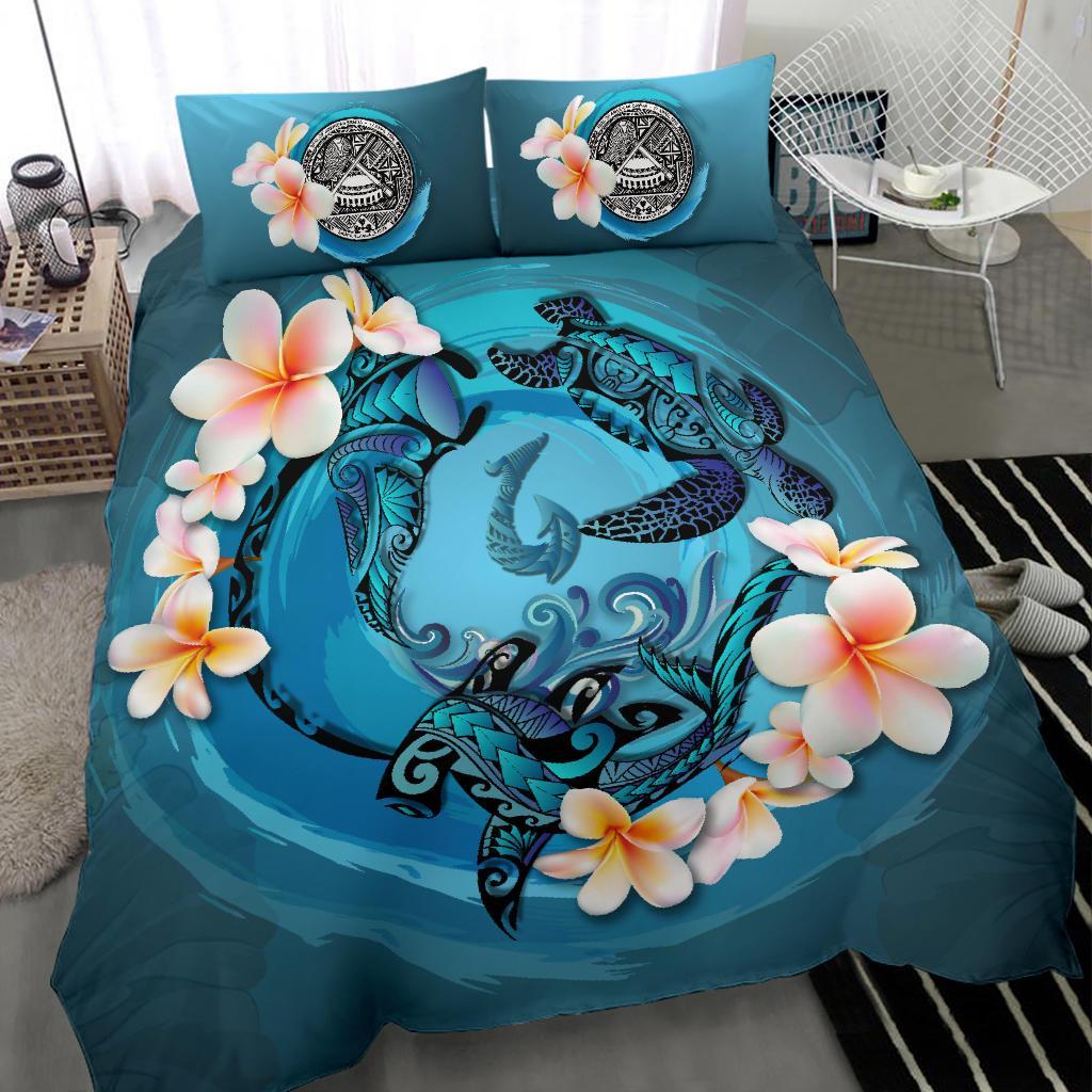 American Samoa Bedding Set - Blue Plumeria Animal Tattoo - Vibe Hoodie Shop