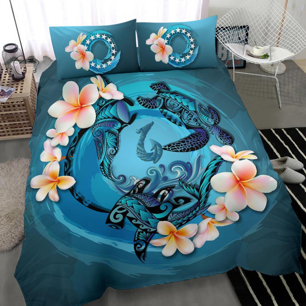 Cook Islands Bedding Set - Blue Plumeria Animal Tattoo - Vibe Hoodie Shop