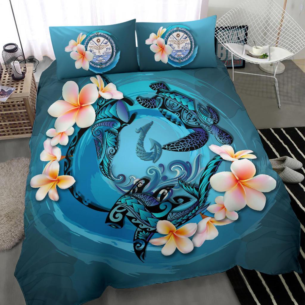 Marshall Islands Bedding Set - Blue Plumeria Animal Tattoo - Vibe Hoodie Shop