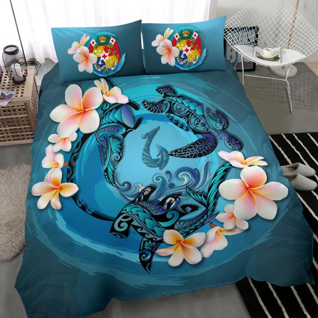 Tonga Bedding Set - Blue Plumeria Animal Tattoo - Vibe Hoodie Shop