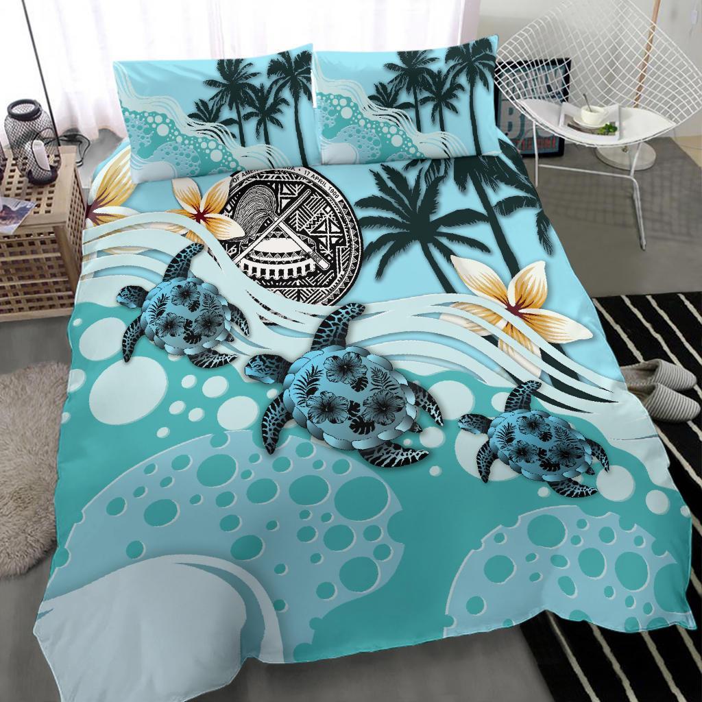 American Samoa Bedding Set - Blue Turtle Hibiscus - Vibe Hoodie Shop