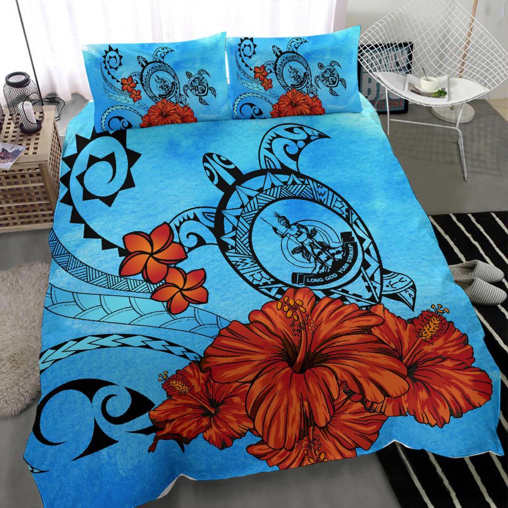 Vanuatu Coat Of Arms Poly Sea Background Bedding Set - Vibe Hoodie Shop