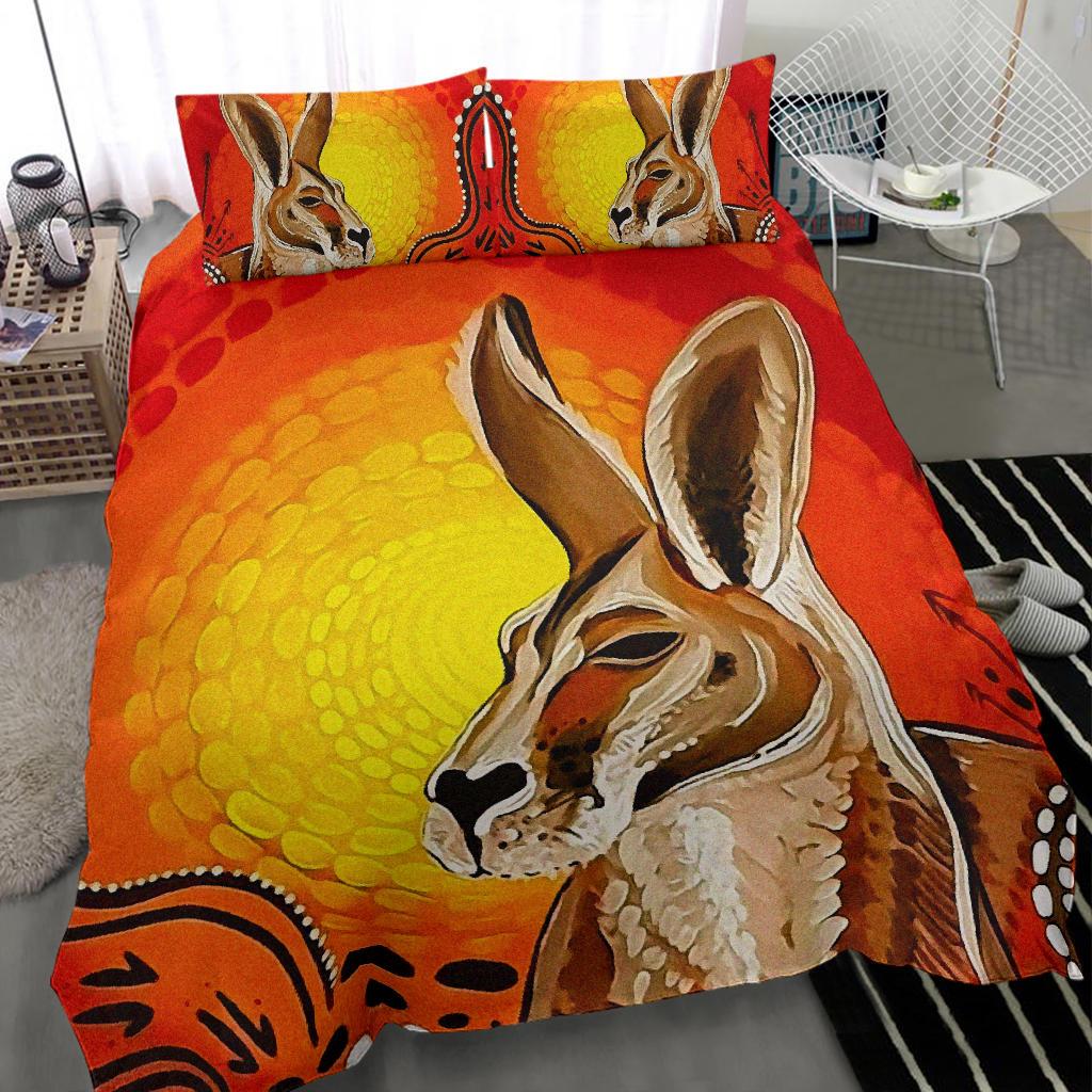 Kangaroo Bedding Sets, Aboriginal Patterns Drawing Painting - Vibe Hoodie Shop