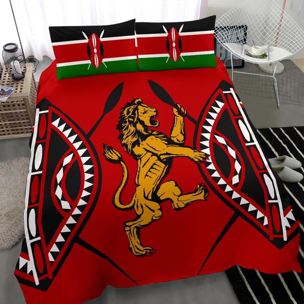 Kenya Rugby Lion Bedding Set Maasai Shield - Vibe Hoodie Shop