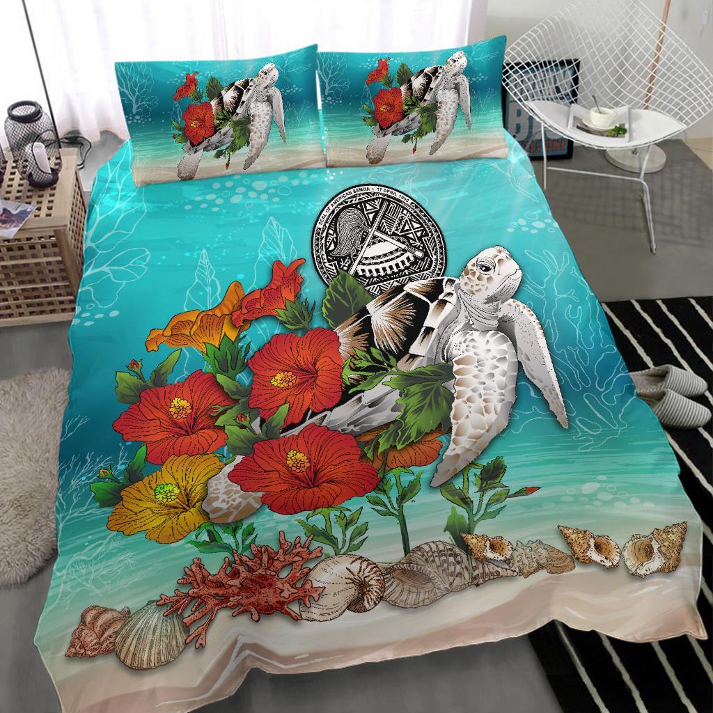 American Samoa Bedding Set - Ocean Turtle Hibiscus - Vibe Hoodie Shop