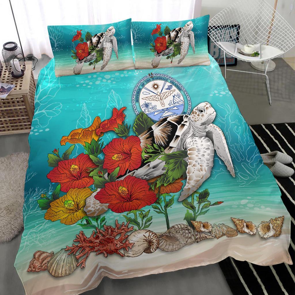 Marshall Islands Bedding Set - Ocean Turtle Hibiscus - Vibe Hoodie Shop