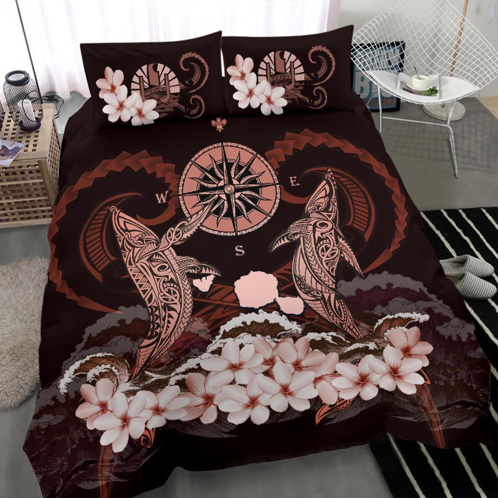 Tahiti Bedding Set - Shark Polynesia Compass Plumeria Pink - Vibe Hoodie Shop